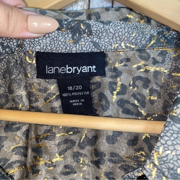 Lane Bryant Brown & Gold Mixed Print Sheer Button Down - Picture 6 of 6